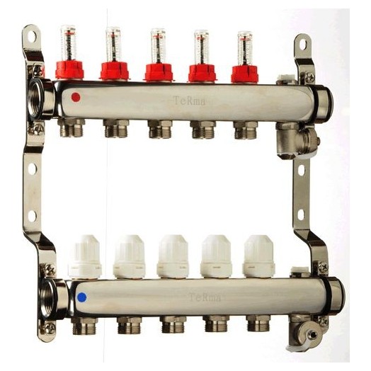 Коллектор из нержавеющей стали TeRma в сборе с расходомерами, 5 выходов