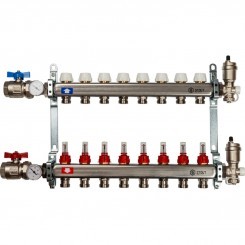 Коллектор из нержавеющей стали STOUT в сборе с расходомерами, 8 выходов